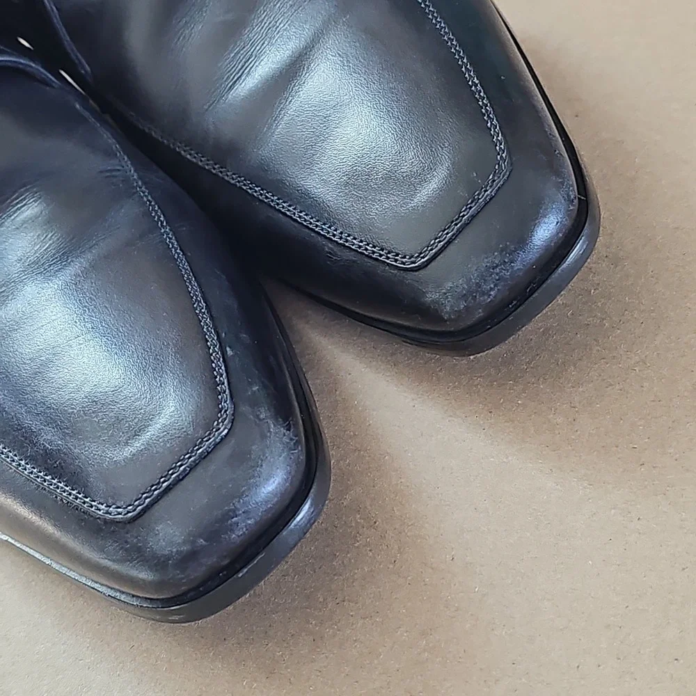 SANTONI Mens 11.5 Black Apron Toe  Dress Derby Oxfords Italy